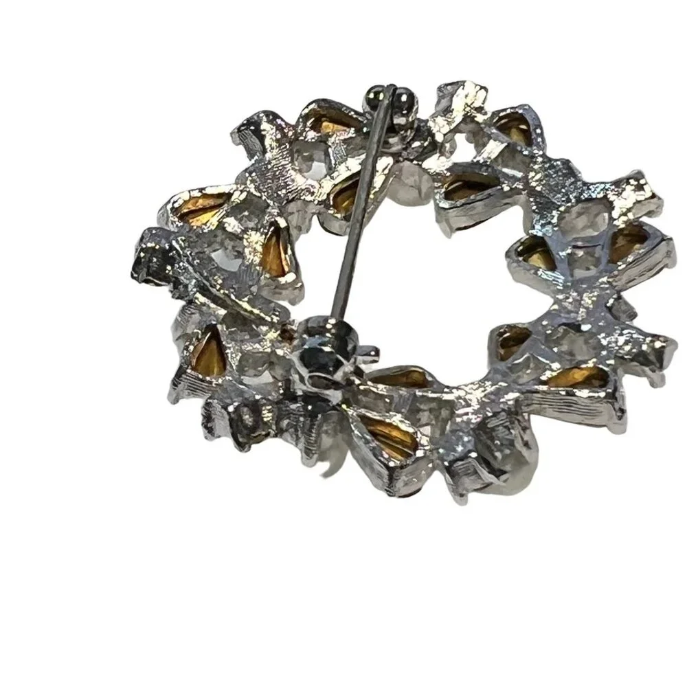 Vintage Richelieu Brooch Wreath‎ Faux Pearl and Rhinestone Silver Tone Signed